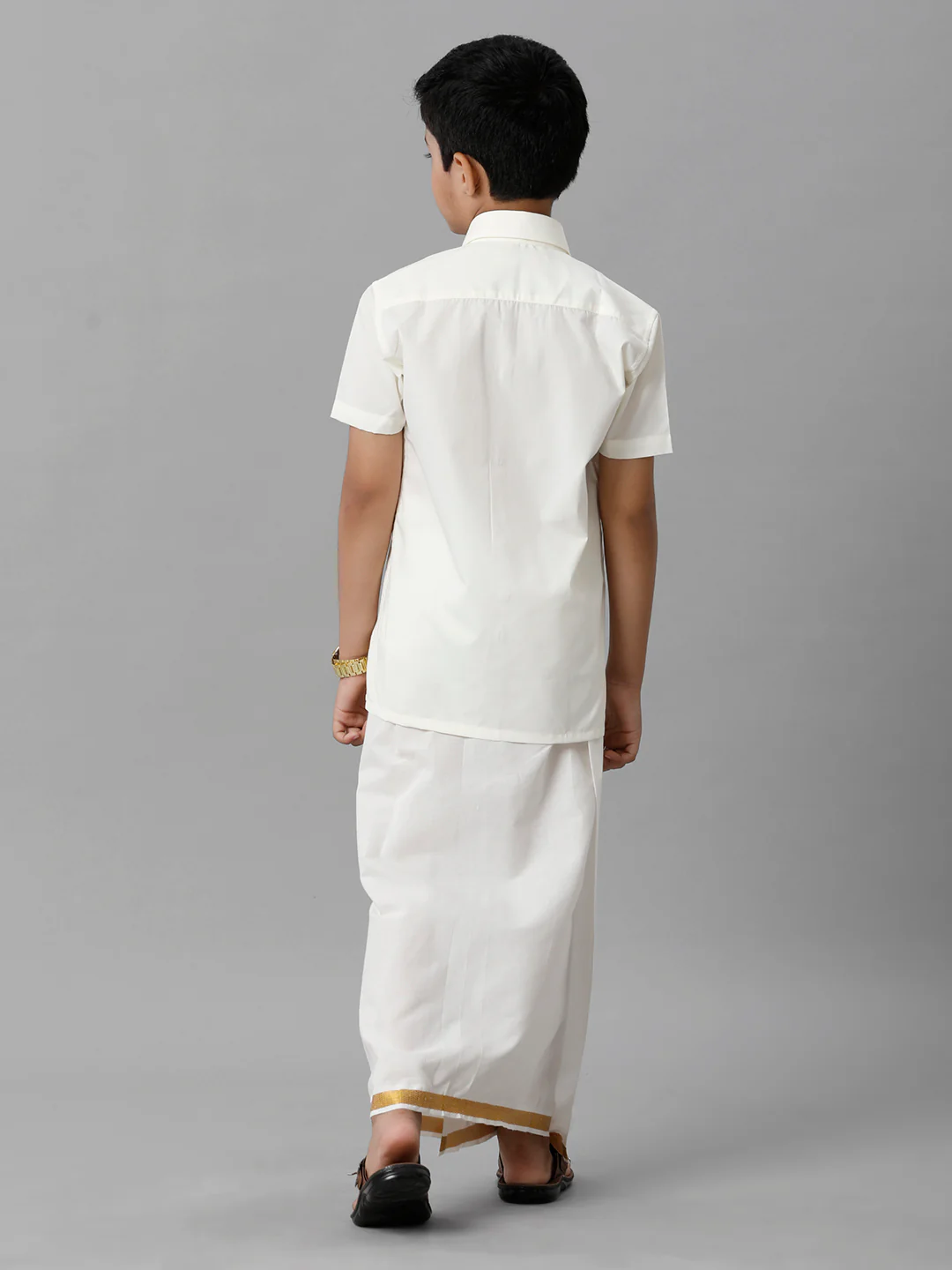 Boys Cream Half Sleeve Shirt with Dhoti Set - Image 4