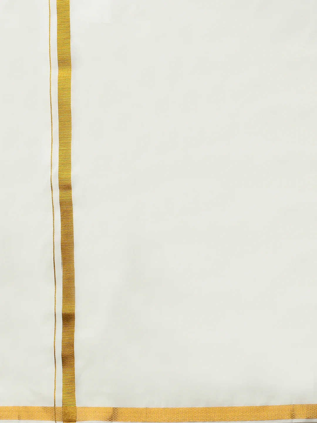 Men 100% Cotton Double Layer Cream Dhoti with 1"Gold Jari Border Arputha - Image 5