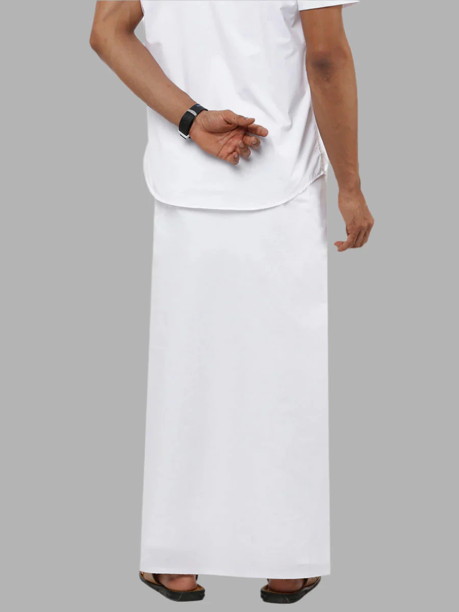 Men 100% Cotton Single Layer White Dhoti with Small Border Naval Paramas - Image 3
