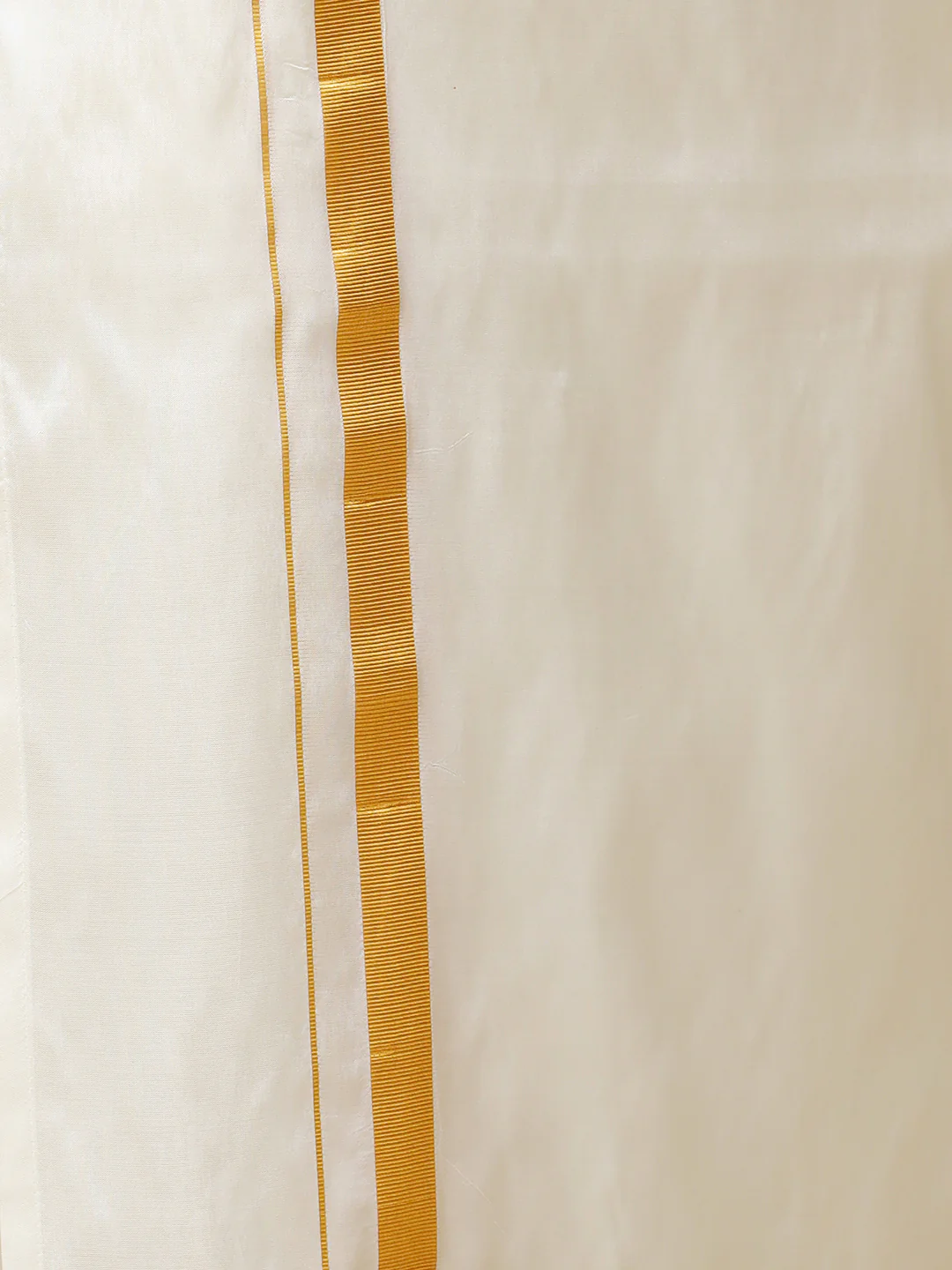 Men Pure Silk Cream with 1 1/2" inch Jari Border Dhoti & Towel Set Thirukalyan 50K - Image 4