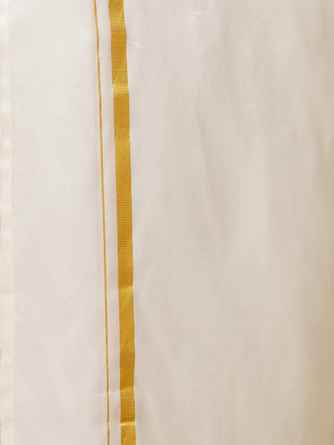 Men Pure Silk Cream with 3/4" inch Gold Jari Border Dhoti Shirt & Towel Set Thirukalyan - Image 4